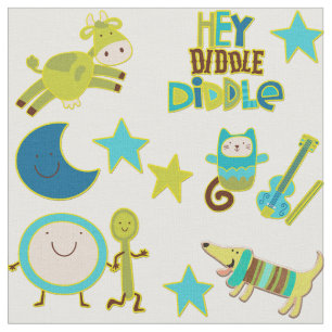 Tecido Hey Diddle Diddle a rima de berçário