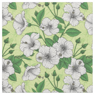 Tecido Hibisco Branco Padrão Floral Tropical