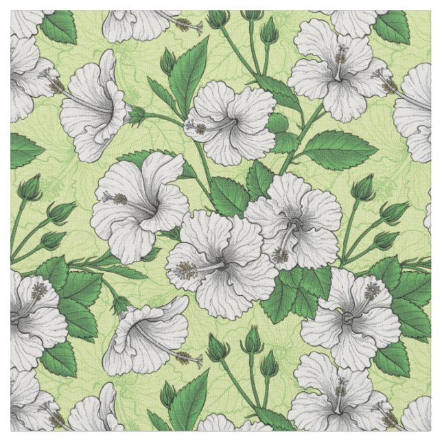 Tecido Hibisco Branco Padrão Floral Tropical (Detalhe)