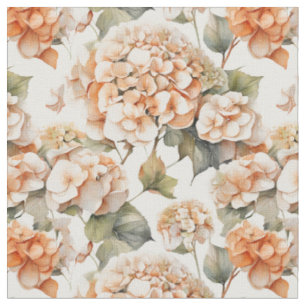 Tecido Hídrangas florais de laranja-cor-de-água elegante