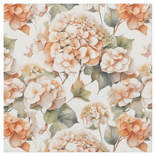 Tecido Hídrangas florais de laranja-cor-de-água elegante (Detalhe)