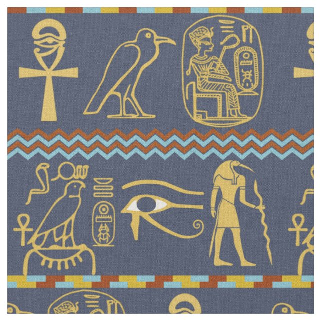 Tecido Hieroglifos Egípcios Olhos De Azulejo Horus (Detalhe)