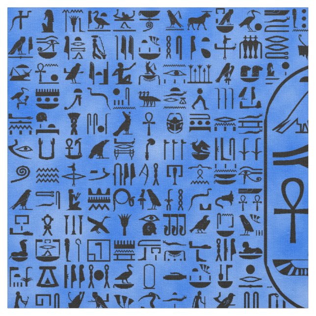 Tecido Hieroglyphics azuis (Detalhe)
