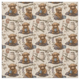 Tecido Highland Cow Morning Coffee Cozy Farmhouse Pattern