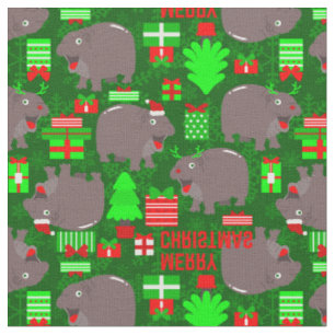 Tecido hipopótamo doce, feliz natal hippopótamo