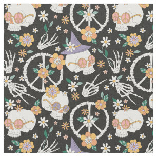 Tecido Hippie Halloween Skulls and Flowers Standard