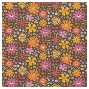Tecido Hippie Psychedelic 70 Groovy Flowers Olho Padrão