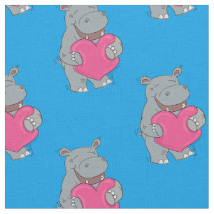 Tecido Hippo Hugs Cute Hippopotamus
