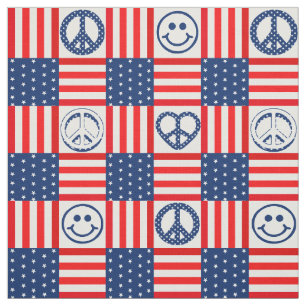 Tecido Hippy Pacific Symbol Paz USA flag blue and red