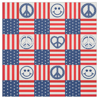 Tecido Hippy Pacific Symbol Paz USA flag blue and red