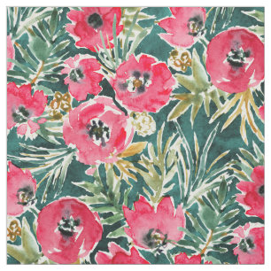 Tecido HOLIDAY POPPIES Red Green Lush Floral