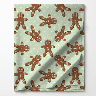 Tecido Homem de Biscoito de Natal Pontilhado em Verde Cla