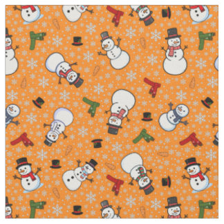 Tecido Homens de Neve & Flocos de Neve em Laranja