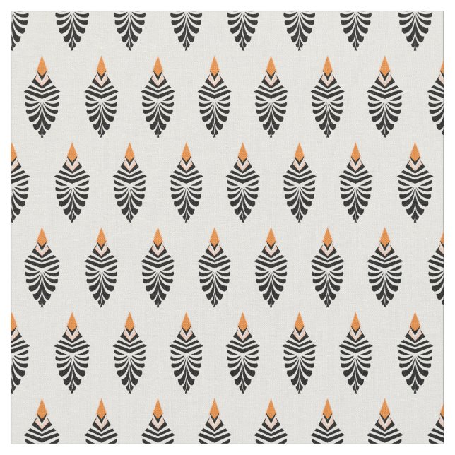 Tecido Hoopoe Bird - Padrão Geométrico em Branco (Detalhe)