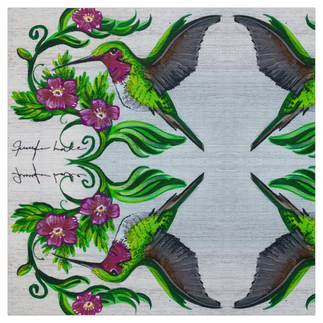 Tecido Hummingbird nas Flores Rosa (Modelo)