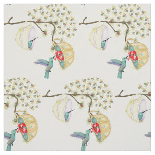 Tecido Hummingbird Teacups Primavera Floral Garden