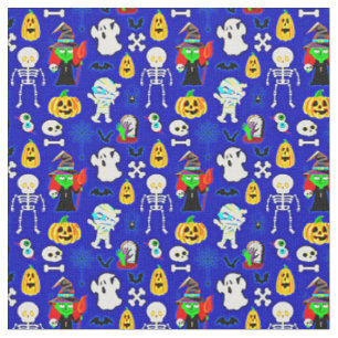 Tecido Ícones de Designs do Dia das Bruxas em Azul