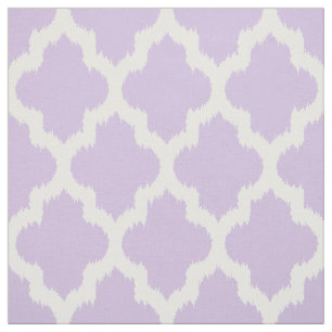 Tecido Ikat do Quatrefoil Branco e Fundo de Lavanda Perso