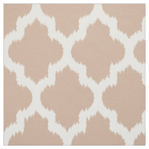 Tecido Ikat Quatrefoil Branco Com Fundo Tan Personalizado