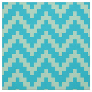 Tecido Ikat Zigzag Verde Mint e Fundo Azul Personalizado