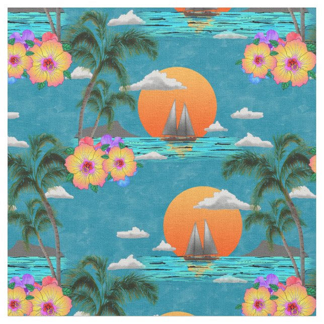 Tecido Ilha Havaiana: Sunset em Azul (Detalhe)
