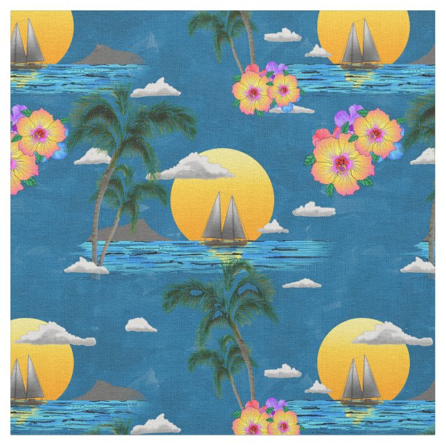 Tecido Ilha Havaiana: Sunset em Azul (Detalhe)