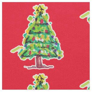 Tecido Ilustração Colorida da Árvore Natal