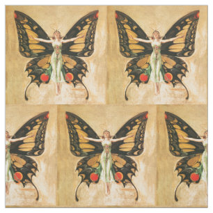 Tecido Ilustração da Mulher Voando Borboleta Flapper