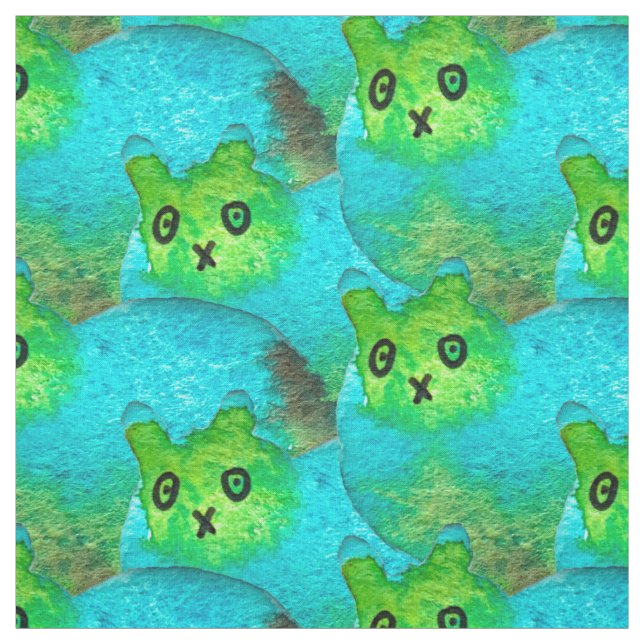 Tecido Ilustração de arte de gato gordo azul (Modelo)