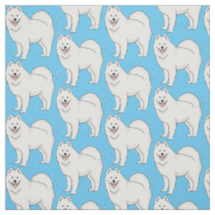 Tecido Ilustração de desenho animado com cão Samoyed