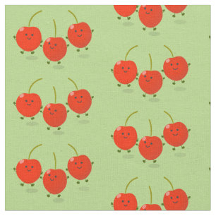 Tecido Ilustração de desenho animado de cerejas vermelhas