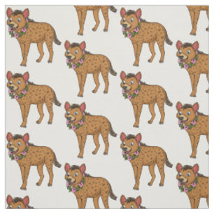 Tecido Ilustração de desenho animado de Hyena e flores