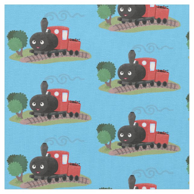 Tecido Ilustração de desenho animado de locomotiva de com (Detalhe)