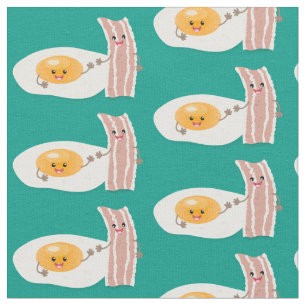 Tecido Ilustração de desenho animado de ovo e bacon em ka