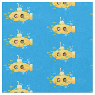 Tecido Ilustração de desenho animado submarino amarelo