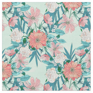 Tecido Ilustração de flores de primavera de boho chic
