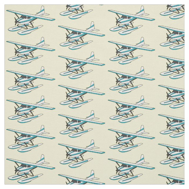Tecido Ilustração de hidroavião azul branco (Modelo)