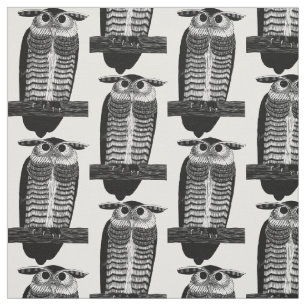 Tecido Ilustração vintage em tinta de ave coruja art déco
