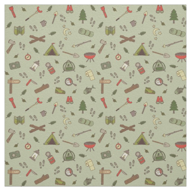 Tecido Ilustrações de Camping Campfire de Aventuras ao Ex (Modelo)