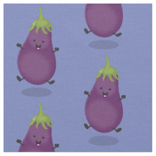 Tecido Imagem de desenho animado de beringela doce e feli