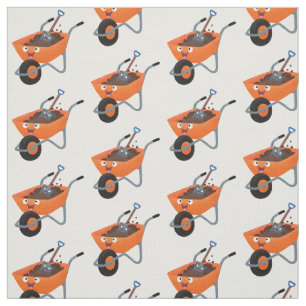 Tecido Imagem de desenho animado de carrinho de mão laran