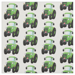 Tecido Imagem de desenho animado de trator fazenda verde-
