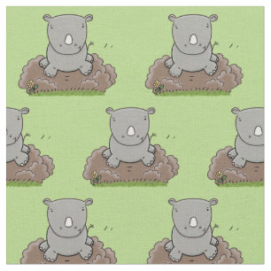 Tecido Imagem de desenho animado do bebê rhino bonito