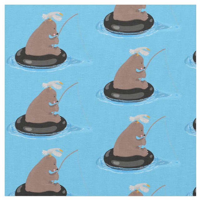 Tecido Imagem do desenho animado de pesca de filhotes de  (Detalhe)