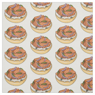 Tecido Imagem do desenho animado do bagel de salmão