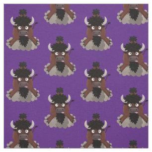 Tecido Imagem engraçada de desenho animado de bisonte de