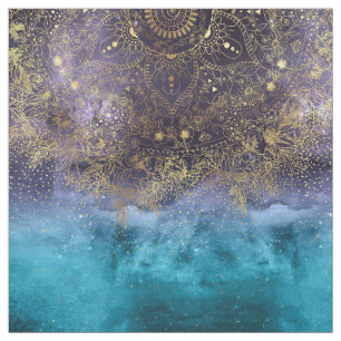 Tecido Imagem floral Dourado da mandala e dos confetes