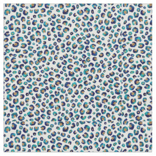 Tecido Impressão Animal Leopardo Azul-Dourado Elegante