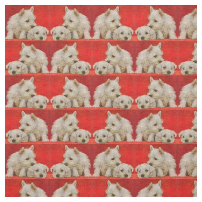 Tecido impressão branco adorável dos filhotes de cachorro (Modelo)