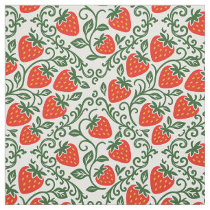 Tecido Impressão de bloco de morango da arte popular em v